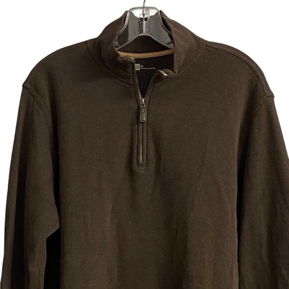 GAP Half-Zip Mock Neck Sweater Sweatshirt Men's Size M Brown Pullover Cotton - Picture 3 of 15